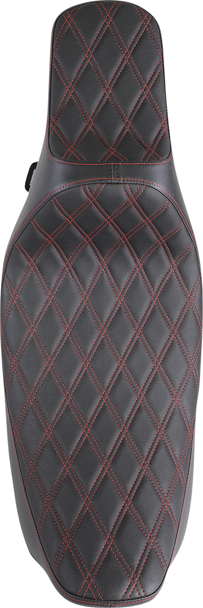 Drag Specialties Seats Extended Reach Predator III Seat for Harley FL '99-'07 with Double Diamond Black and Red Stitching