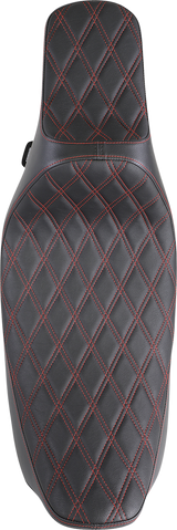 Drag Specialties Seats Extended Reach Predator III Seat for Harley FL '99-'07 with Double Diamond Black and Red Stitching