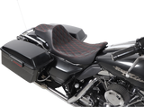 Drag Specialties Seats Extended Reach Predator III Seat for Harley FL '99-'07 with Double Diamond Black and Red Stitching