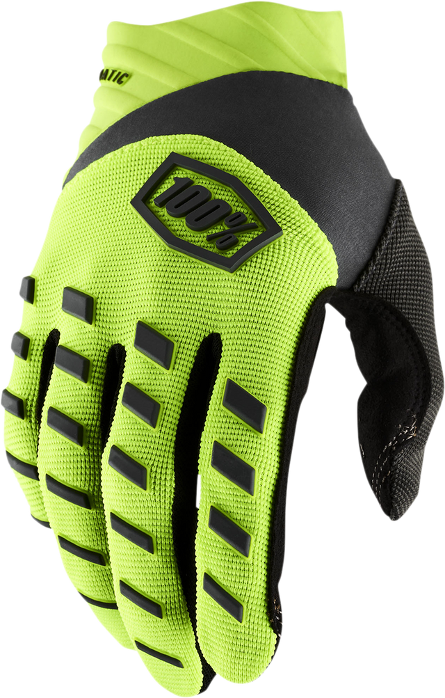 100% Youth Airmatic Gloves - Fluo Yellow/Black, Size XL | Designed for Smaller Riders, Maximize Comfort & Control