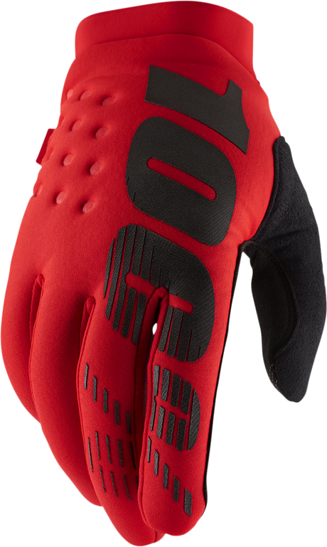 100% Brisker Gloves - Red, XL - Insulated Soft-Shell Riding Gloves for Cold Weather with Grip and Visibility Features