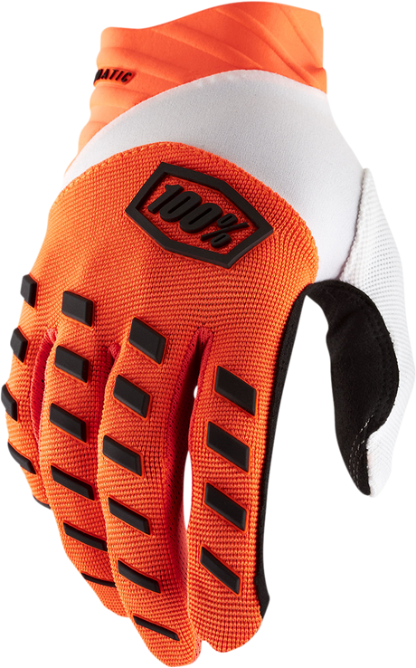 100% Airmatic Gloves Small - Fluorescent Orange with Enhanced Grip and Comfort for Motocross and MTB