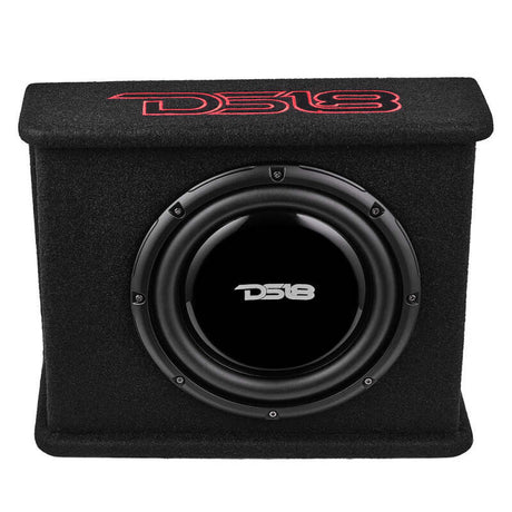 DS18 SB10A Single 10-inch Shallow Subwoofer with Enclosure – 350W RMS Amplified Sealed Design for Car Audio Systems