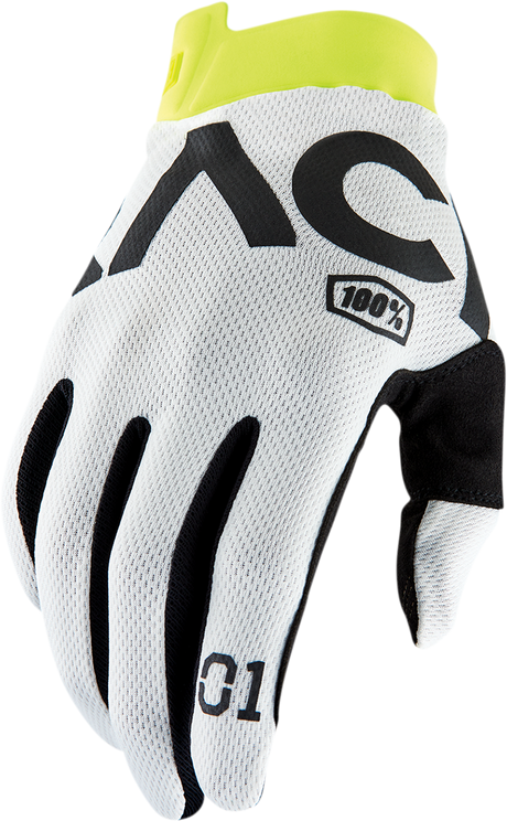 100% Racr iTrack Gloves - White - Small | Designed for Motorcycle Riders with Enhanced Comfort and Grip