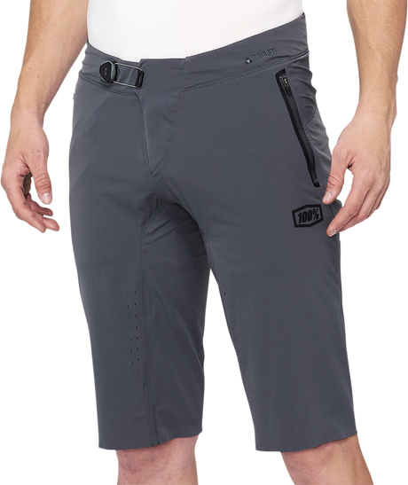 100% Celium Shorts Charcoal US 30 - Lightweight Nylon/Spandex Riding Shorts with BOA® Fit System and Secure Zipper Pockets