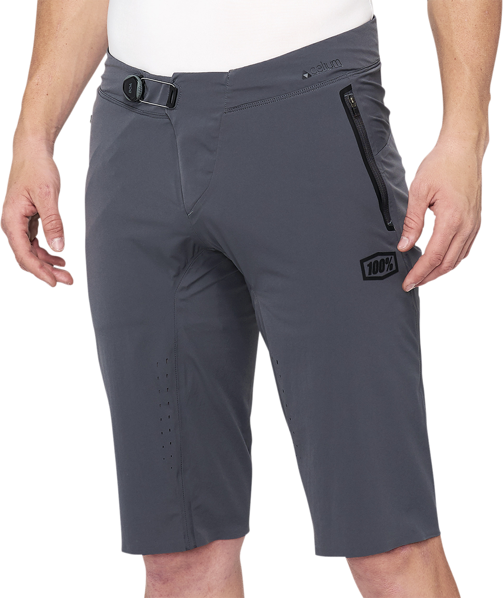 100% Celium Charcoal Shorts for Men - US 38 with BOA Fit System and Secure Zipper Pockets