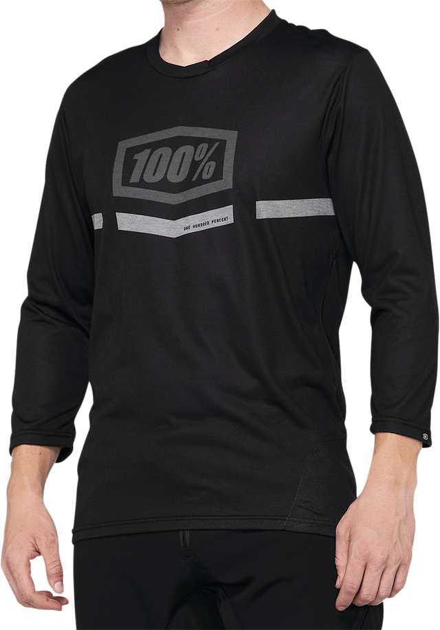 100% Airmatic 3/4 Sleeve Jersey - Black - Medium | Bike Trail Touring Shirt with Reflective Logo and Goggle Wipe