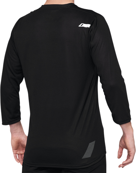 100% Airmatic 3/4 Sleeve Jersey - Black - Medium | Bike Trail Touring Shirt with Reflective Logo and Goggle Wipe