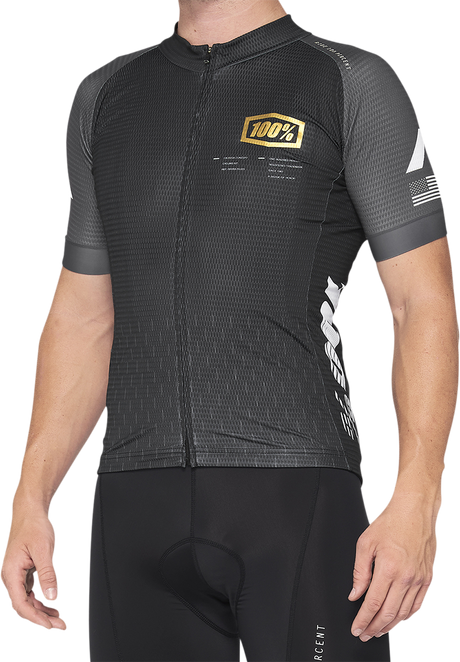 100% Exceeda Short-Sleeve Jersey for Men - Black and Charcoal, XL | Bicycle Cycling Jersey with Moisture Management and Reflective Elements