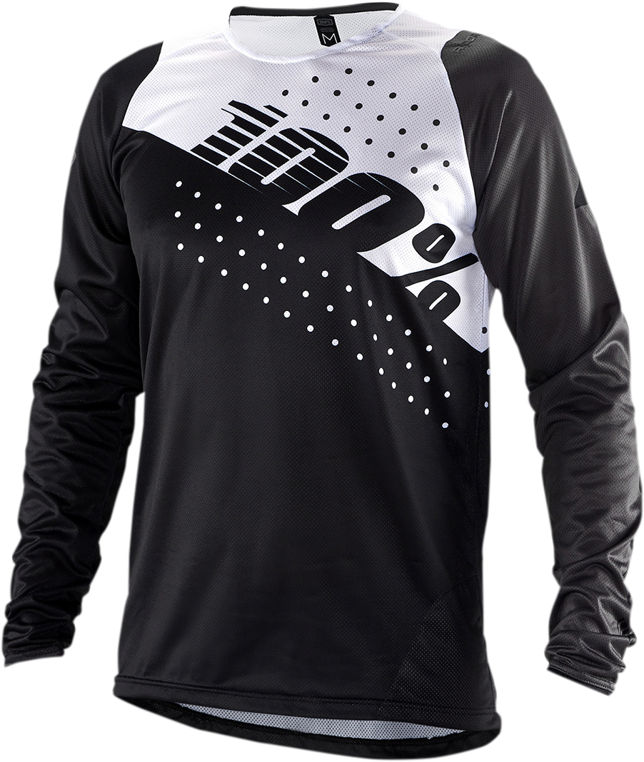 100% R-Core Long-Sleeve Jersey for Motorcycles - Black/White 2XL - 100% Part 40005-00014, Ideal for Off-Road and Trail Riding