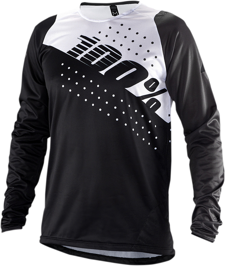 100% R-Core Long-Sleeve Jersey for Motorcycles - Black/White 2XL - 100% Part 40005-00014, Ideal for Off-Road and Trail Riding