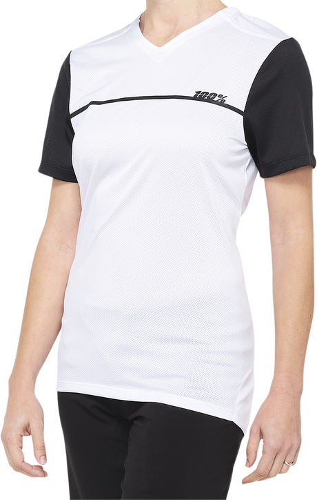 100% Women's Ridecamp Short-Sleeve Jersey - White/Black, Medium - Fits Most Mountain and Road Bikes - Part 40035-00009