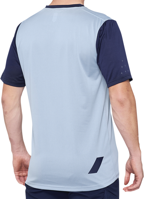 100% Ridecamp Short-Sleeve Jersey with Drop Tail and Goggle Wipe - Blue/Navy - Small - Part 40027-00010 for Mountain Bikes and Road Bikes