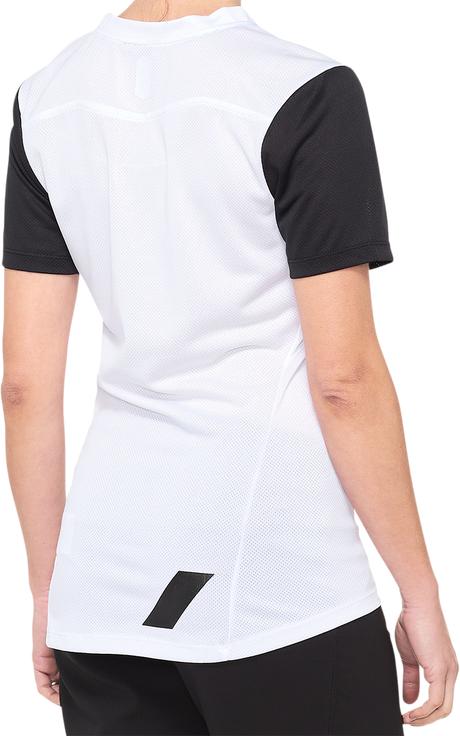 100% Women's Ridecamp Short-Sleeve Jersey - White/Black, Part No. 40035-00011, Fits Most Mountain and Road Bikes
