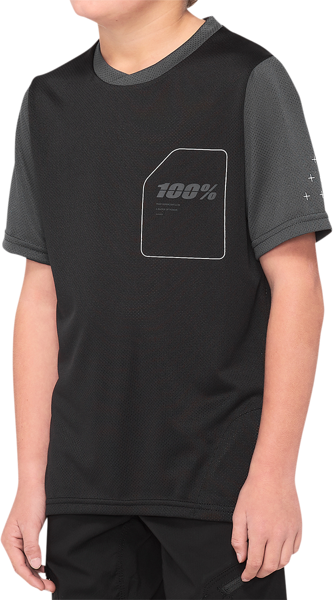 100% Youth Ridecamp Short-Sleeve Jersey - Black/Charcoal - Medium - Compatible with BMX, Mountain Bike, and Trail Riding