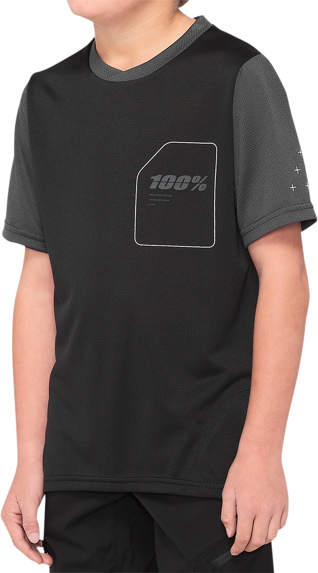 100% Youth Ridecamp Short-Sleeve Jersey - Black/Charcoal - Medium - Compatible with BMX, Mountain Bike, and Trail Riding