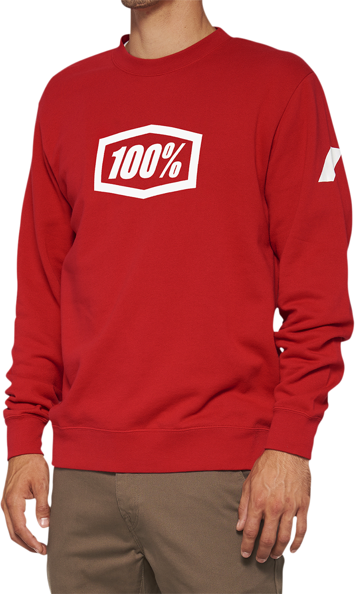100% Icon Long-Sleeve Fleece Sweatshirt with Screen-Printed Logo - Red, Part Number 20026-00011, Fits Various Vehicles