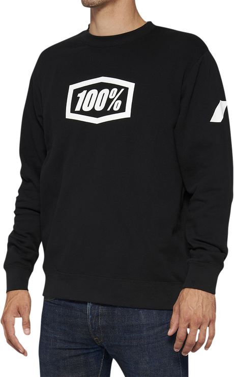 100% Icon Long-Sleeve Fleece Sweatshirt 20026-00002 with Ribbed Cuffs and Logo - Black - Large