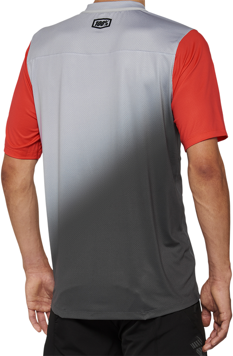 100% Celium Short-Sleeve Jersey for Mountain Bikes and Road Bikes - Gray/Racer Red, Size Small (Part #40011-00010)