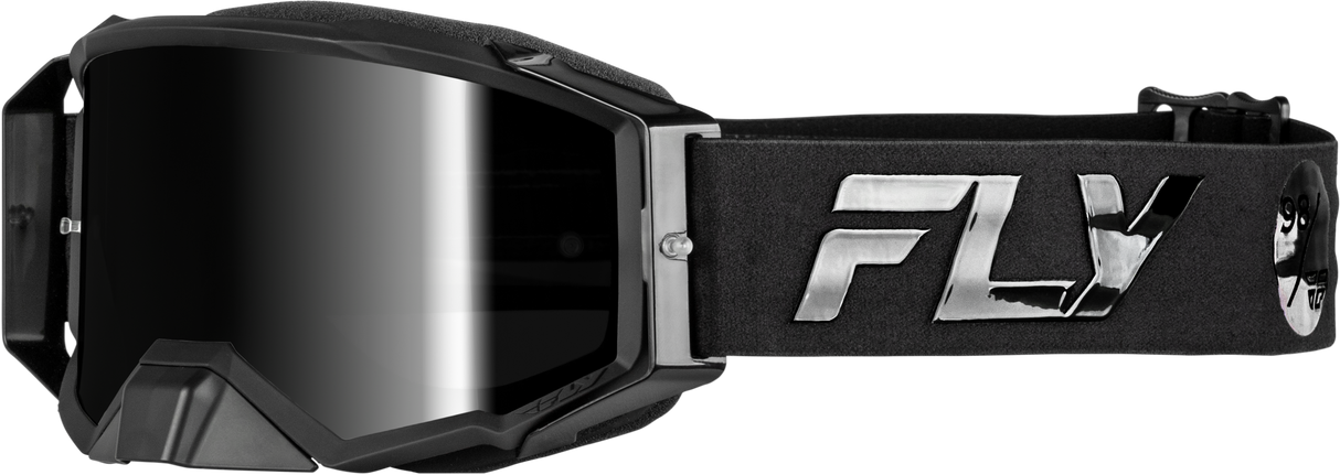 Fly Racing Zone Pro Goggle Black/Black with Black Mirror Smoke Lens for ATV and Motorcycle