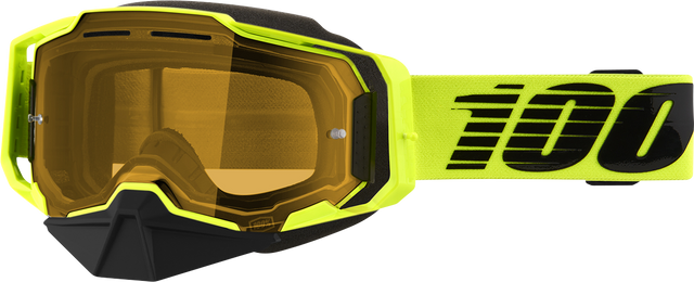 100% Armega Snow Goggle - Nuclear Citrus with Yellow Lens - Fits Ski and Snowboard Helmets