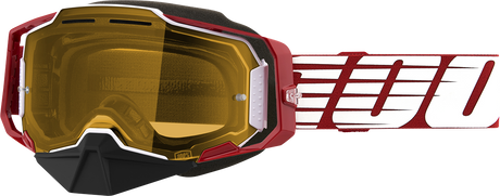 100% Armega Snow Goggle - Oversized Deep Red Frame with Yellow Lens for Ski and Snowboard Helmets