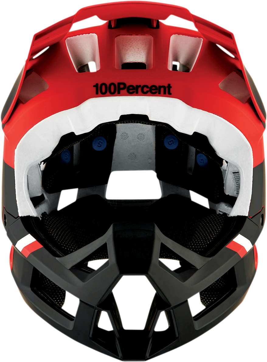 100% Trajecta Helmet with Fidlock & Chin Bar Integration - Medium, Fluo Red for Enduro & All Mountain Bikes