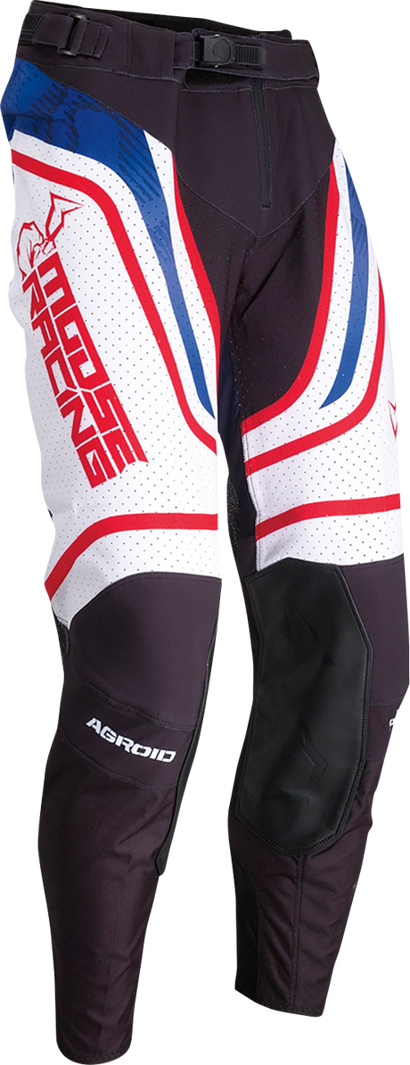 Moose Offroad Agroid Pants - Red/White/Blue, US 32 - Durable Off-Road Riding Trousers with Breathable Polyester and Leather Panels