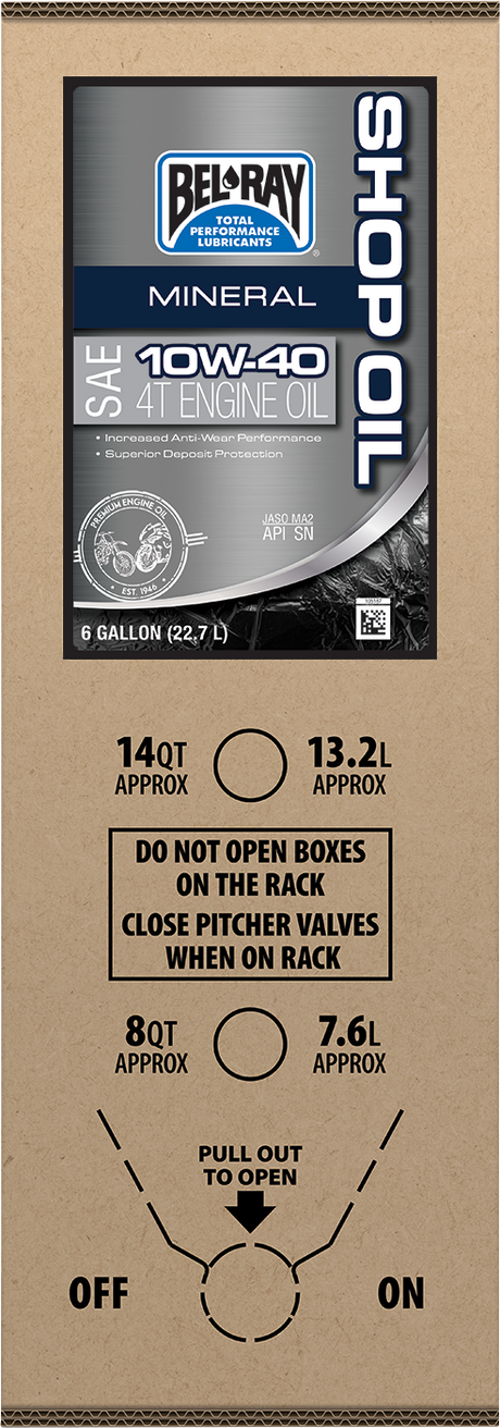 BEL-RAY Shop Oil 10W-40 Motor Oil - 6 Gallon Bag-In-Box for Motorcycle and Performance Engines (Part Number: 301290150033)