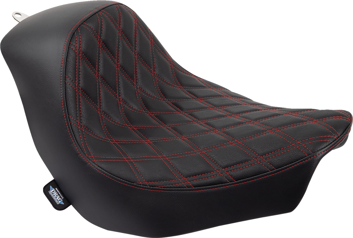 DRAG SPECIALTIES SEATS Solo Seat - Double Diamond with Red Stitching for Harley FL/FX 2018-2023