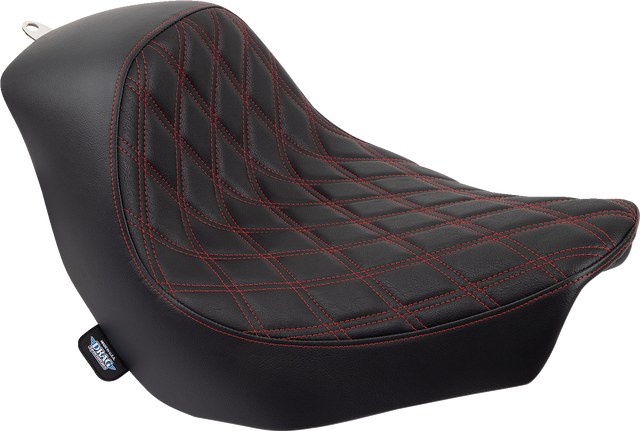 DRAG SPECIALTIES SEATS Solo Seat - Double Diamond with Red Stitching for Harley FL/FX 2018-2023