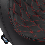 DRAG SPECIALTIES SEATS Predator Seat with Double Diamond Vinyl and Red Stitching for Harley-Davidson FLSB/FXLR '18-'23