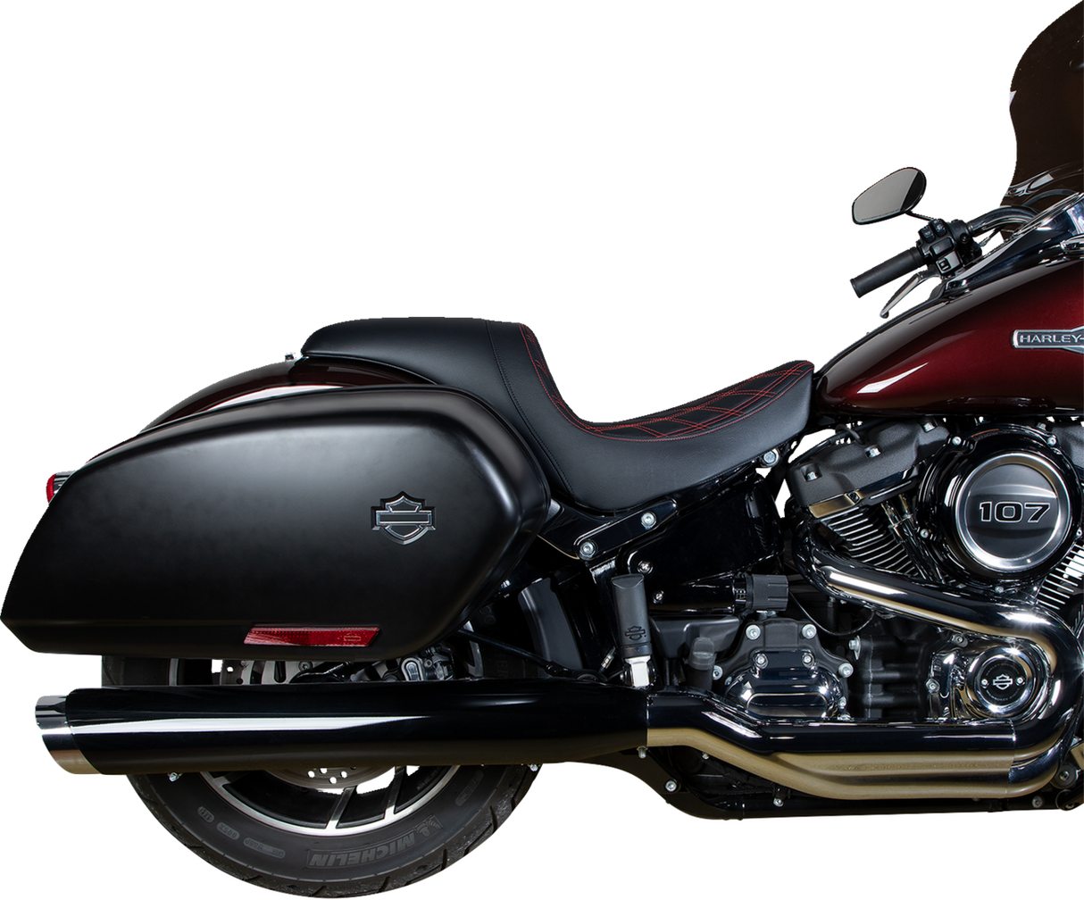 DRAG SPECIALTIES SEATS Predator Seat with Double Diamond Vinyl and Red Stitching for Harley-Davidson FLSB/FXLR '18-'23