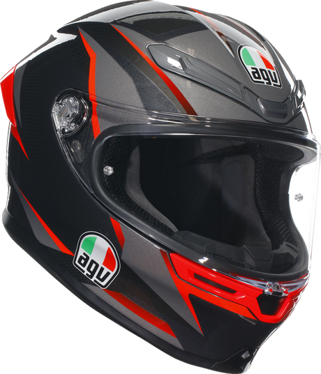 AGV K6 S Slashcut Helmet with Ventilation System for Motorcycle Riding - Black/Gray/Red, 2XL