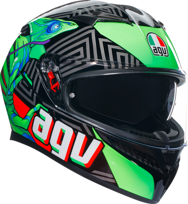 AGV K3 Helmet - Kamaleon - Black/Red/Green, Small – Motorcycle Helmet for Street & Sport Riding