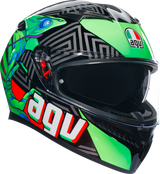 AGV K3 Helmet Kamaleon - Black/Red/Green Large with Pinlock® and Ventilation for Motorcycle Riding