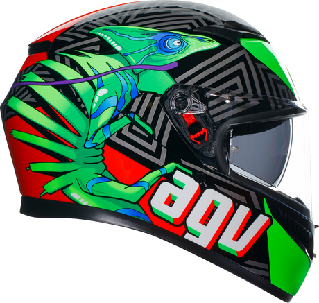 AGV K3 Helmet Kamaleon - Black/Red/Green Large with Pinlock® and Ventilation for Motorcycle Riding