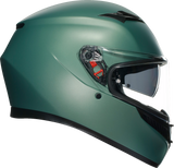 AGV K3 Matte Salvia Green Full-Face Motorcycle Helmet - 2XL - Designed for Road Riding with Built-In Sun Visor and Enhanced Ventilation