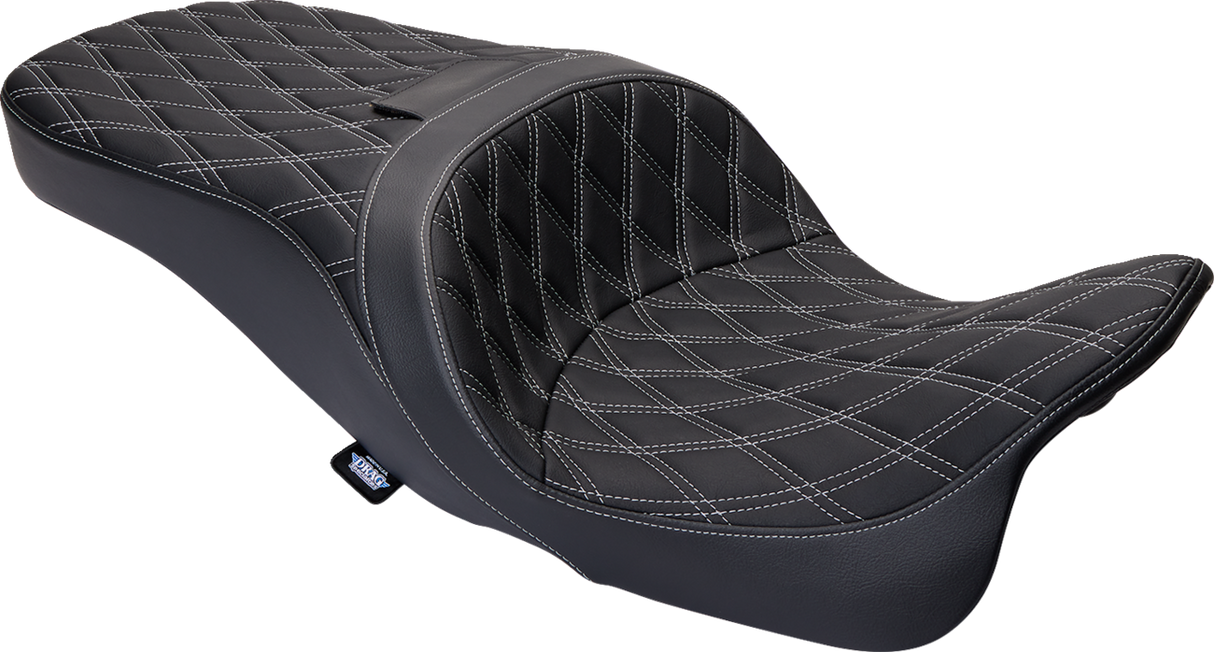 DRAG SPECIALTIES SEATS Freedom Seat with Vinyl Cover for Harley-Davidson FLH 2009-2023, Double Diamond Silver Stitch - Part 0801-1482