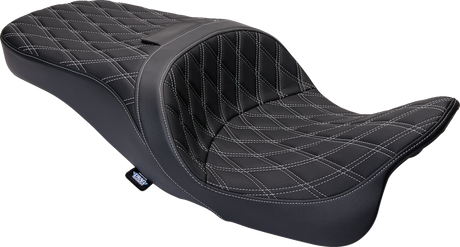 DRAG SPECIALTIES SEATS Freedom Seat with Vinyl Cover for Harley-Davidson FLH 2009-2023, Double Diamond Silver Stitch - Part 0801-1482