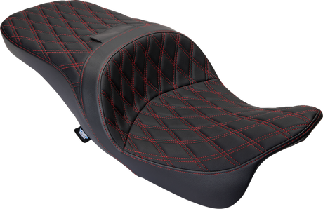 DRAG SPECIALTIES SEATS Freedom Seat with Vinyl Cover and Double Diamond Red Stitch for Harley FLH 2009-2023