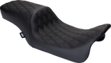 Drag Specialties Seats Predator 2-Up Seat for Harley FL Models 2008-2023 - Vinyl Double Diamond Black Stitch