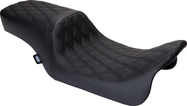 Drag Specialties Seats Predator 2-Up Seat for Harley FL Models 2008-2023 - Vinyl Double Diamond Black Stitch