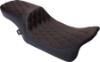 Drag Specialties Seats Predator 2-Up Seat for Harley FL 2008-2023 with Double Diamond Red Stitch and Vinyl Finish