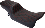 Drag Specialties Seats Predator 2-Up Seat for Harley FL 2008-2023 with Double Diamond Red Stitch and Vinyl Finish
