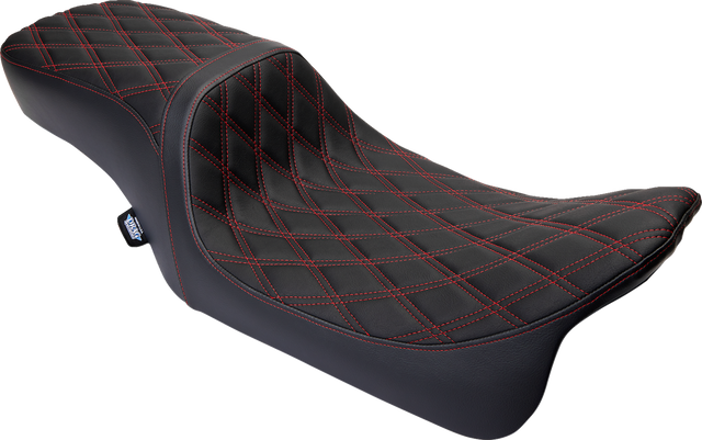 Drag Specialties Seats Predator 2-Up Seat for Harley FL 2008-2023 with Double Diamond Red Stitch and Vinyl Finish