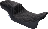 Drag Specialties Seats Predator 2-Up Seat for Harley FL '08-'23 - Vinyl with Double Diamond Silver Stitch - Fits Touring Models