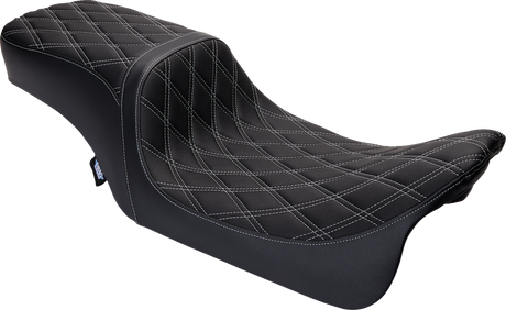 Drag Specialties Seats Predator 2-Up Seat for Harley FL '08-'23 - Vinyl with Double Diamond Silver Stitch - Fits Touring Models