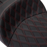 DRAG SPECIALTIES SEATS Freedom Seat with Vinyl Cover and Double Diamond Red Stitch for Harley FLH 2009-2023