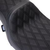 Drag Specialties Seats Predator 2-Up Seat for Harley FL Models 2008-2023 - Vinyl Double Diamond Black Stitch